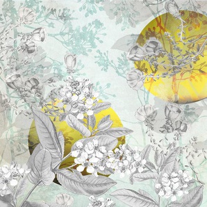 KOMAR Vliestapete Golden Sun Tapeten 200x280 cm (Breite x Höhe) Gr. B/L: 200 m x 280 m, Rollen: 1 St., schwarz-weiß (gold, schwarz, weiß) Blumentapeten