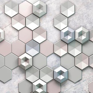 KOMAR Vliestapete Hexagon Concrete Tapeten Gr. B/L: 4 m x 2,5 m, silberfarben Türtapeten Tapeten