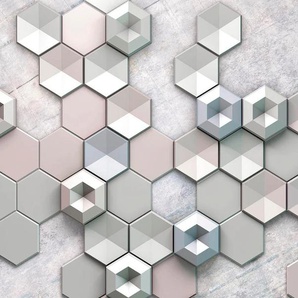 KOMAR Vliestapete Hexagon Concrete Tapeten Gr. B/L: 400 m x 250 m, Rollen: 1 St., silberfarben Vliestapeten