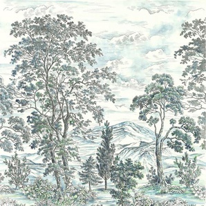 KOMAR Vliestapete Highland Trees Tapeten 250x280 cm (Breite x Höhe) Gr. B/L: 250 m x 280 m, Rollen: 1 St., bunt (grün, weiß, blau) Blumentapeten