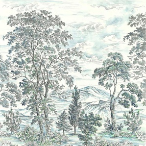 KOMAR Vliestapete Highland Trees Tapeten Gr. B/L: 250 m x 280 m, Rollen: 1 St., bunt (grün, weiß, blau) Blumentapeten