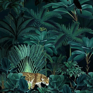 KOMAR Vliestapete Jungle Night Tapeten Gr. B/L: 200 m x 250 m, Rollen: 1 St., grün (grün, schwarz) Vliestapeten