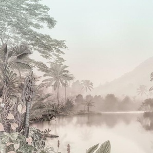 KOMAR Vliestapete Lac des Palmiers Tapeten Gr. B/L: 200 m x 250 m, Rollen: 1 St., bunt (grün, blau, weiß) Vliestapeten