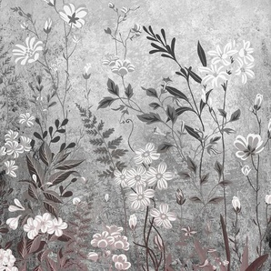 KOMAR Vliestapete Moonlight Flowers Tapeten Gr. B/L: 200 m x 250 m, Rollen: 1 St., rosa (schwarz, weiß, rosa) Blumentapeten