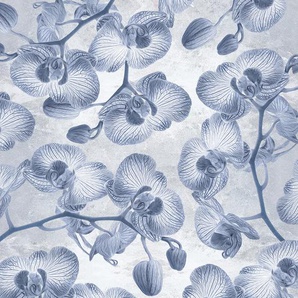 KOMAR Vliestapete Orchidée Tapeten Gr. B/L: 200 m x 250 m, Rollen: 1 St., blau (blau, weiß) Blumentapeten