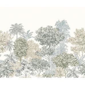 KOMAR Vliestapete Painted Palms Tapeten 300x250 cm (Breite x Höhe), Vliestapete, 100 cm Bahnbreite Gr. B/L: 300 m x 250 m, Rollen: 1 St., bunt (braun, grün, blau) Blumentapeten