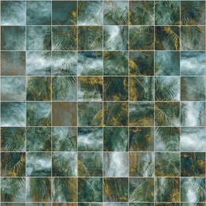 KOMAR Vliestapete Palm Puzzle Tapeten Gr. B/L: 200 m x 280 m, Rollen: 1 St., bunt (grün, weiß, blau) Steintapeten
