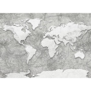 Komar Vliestapete, Schwarz, Weiß, Weltkarte, 350x250 cm, Fsc, Tapeten Shop, Vliestapeten