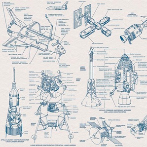 KOMAR Vliestapete Spacecraft Architecture Tapeten 400x280 cm (Breite x Höhe) Gr. B/L: 400 m x 280 m, Rollen: 1 St., blau (blau, schwarz) Vliestapeten