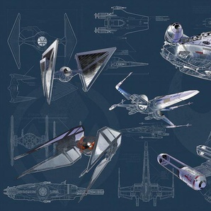 KOMAR Vliestapete Star Wars Blueprint Dark Tapeten Gr. B/L: 400 m x 280 m, Rollen: 1 St., blau (blau, grau) Vliestapeten