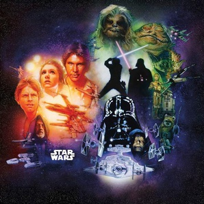 KOMAR Vliestapete Star Wars Classic Poster Collage Tapeten 250x250 cm (Breite x Höhe) Gr. B/L: 250 m x 250 m, Rollen: 1 St., schwarz (schwarz, weiß) Vliestapeten