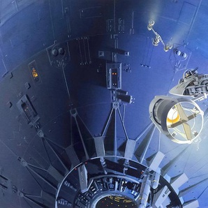KOMAR Vliestapete Star Wars Classic RMQ Death Star Assault Tapeten 500x250 cm (Breite x Höhe) Gr. B/L: 500 m x 250 m, Rollen: 1 St., blau (blau, schwarz) Vliestapeten