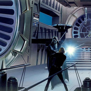 KOMAR Vliestapete Star Wars Classic RMQ Duell Throneroom Tapeten Gr. B/L: 500 m x 250 m, Rollen: 1 St., blau (blau, schwarz) Vliestapeten