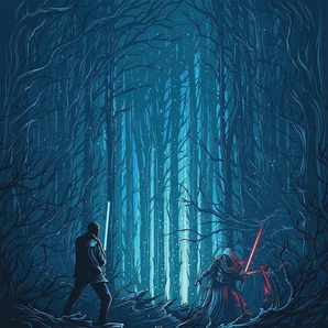 KOMAR Vliestapete Star Wars Wood Fight Tapeten 200x280 cm (Breite x Höhe) Gr. B/L: 200 m x 280 m, Rollen: 1 St., blau (blau, schwarz) Vliestapeten