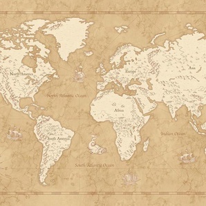 KOMAR Vliestapete Vintage World Map Tapeten 500x280 cm (Breite x Höhe) Gr. B/L: 500 m x 280 m, Rollen: 1 St., bunt Vliestapeten