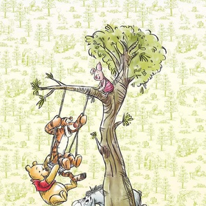 KOMAR Vliestapete Winnie the Pooh in wood Tapeten 200x280 cm (Breite x Höhe) Gr. B/L: 200 m x 280 m, Rollen: 1 St., gelb (gelb, braun) Vliestapeten
