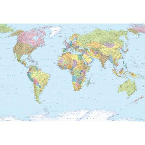 Komar Vliestapete World Map, Mehrfarbig, Papier, 368x248 cm, Made in Germany, FSC Mix, Tapeten Shop, Vliestapeten