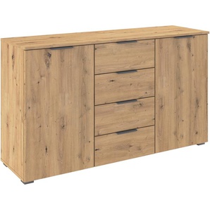 Kombikommode RAUCH Sideboard Schubladenkommode AGORDO mit Dekor- oder Hochglanzfront, braun (eiche artisan, griffe graumetallic), B:140cm H:81cm T:42cm, Holzwerkstoff, Sideboards, mit 4 Schubkästen und 2 Türen sowie Metallgriffen MADE IN GERMANY,