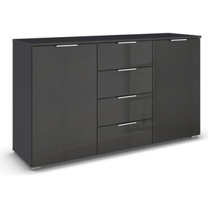 Kombikommode RAUCH Sideboard Schubladenkommode AGORDO mit Dekor- oder Hochglanzfront, grau (graumetallic, hochglanz effektgrau, griffe alufarben), B:140cm H:81cm T:43cm, Holzwerkstoff, Sideboards, mit 4 Schubkästen und 2 Türen sowie Metallgriffen MADE IN