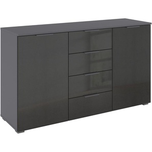 Kombikommode RAUCH Sideboard Schubladenkommode AGORDO mit Dekor- oder Hochglanzfront, grau (graumetallic, hochglanz effektgrau, griffe graumetallic), B:140cm H:81cm T:42cm, Holzwerkstoff, Sideboards, mit 4 Schubkästen und 2 Türen sowie Metallgriffen MADE