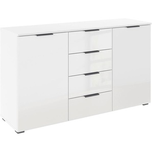 Kombikommode RAUCH Sideboard Schubladenkommode AGORDO mit Dekor- oder Hochglanzfront, weiß (alpinweiß, hochglanz weiß, griffe graumetallic), B:140cm H:81cm T:42cm, Holzwerkstoff, Sideboards, mit 4 Schubkästen und 2 Türen sowie Metallgriffen MADE IN