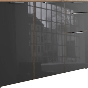 Kombikommode WIMEX Level36 C by fresh to go Sideboards Gr. B/H/T: 122 cm x 84 cm x 41 cm, 2, grau (plankeneiche nachbildung, glas grey) Kombikommoden mit Glaselementen auf der Front, soft-close Funktion, 122cm breit