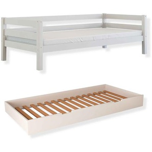 Kombiset Niki – Einzelbett mit Rollrost, mit Schubladenset oder Bettschublade, weiß oder natur