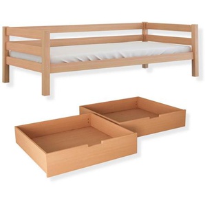 Kombiset Niki – Einzelbett mit Rollrost, mit Schubladenset oder Bettschublade, weiß oder natur