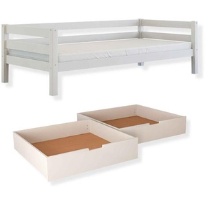 Kombiset Niki – Einzelbett mit Rollrost, mit Schubladenset oder Bettschublade, weiß oder natur