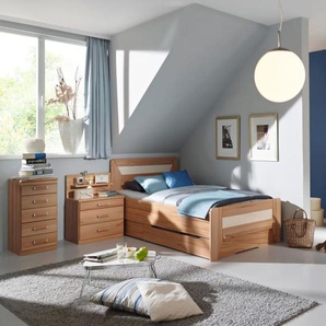 Komfortzimmer Valerie, Kernbuche teilmassiv/creme, 100 x 200 cm, Schrank 142 x 214 cm