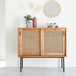 Kommode aus massivem Mindi und Rohrgeflecht 100 cm