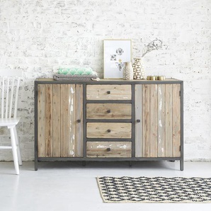 Kommode aus massivem recyceltem Holz und Metall 150 cm
