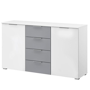 Kommode III 140 x 81 x 42cm Weiß/Alpinweiß/Grau