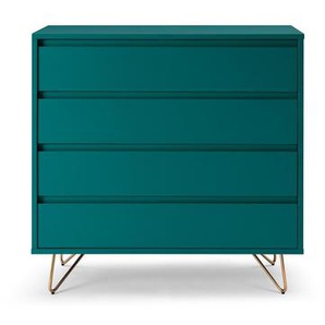 Kommode breit, mit 4 Schubladen, Kommode aus MDF, Beine aus Metall mit Messinglegierung - Sideboard, Anrichte