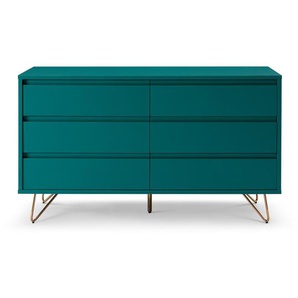 Kommode breit, mit 6 Schubladen, Kommode aus MDF, Beine aus Metall mit Messinglegierung - Sideboard, Anrichte