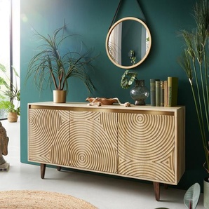 Kommode Budaya 150 cm Mango Natur 3 Türen Fuß vierkant, Sideboards