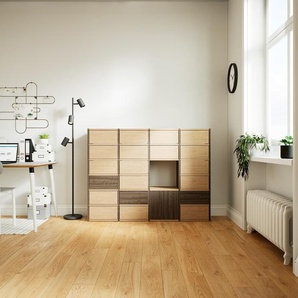 Kommode Eiche - Lowboard: Schubladen in Eiche & Türen in Nussbaum - Hochwertige Materialien - 156 x 118 x 34 cm, konfigurierbar
