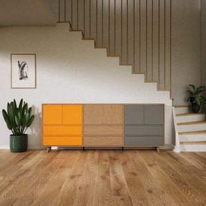 Kommode Eiche - Lowboard: Schubladen in Grau & Türen in Grau - Hochwertige Materialien - 226 x 91 x 34 cm, konfigurierbar