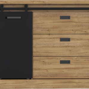 Kommode FORTE Sideboards Gr. B/H/T: 113,5 cm x 88,2 cm x 52 cm, 3, schwarz (waterford eiche, schwarz) Kommode