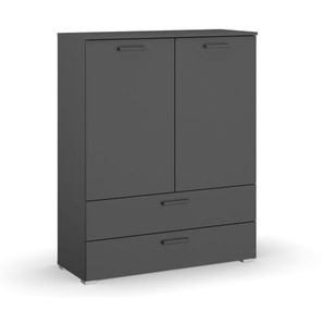 Kommode, grau metallic, 2-türig, 2 breite Schubkästen