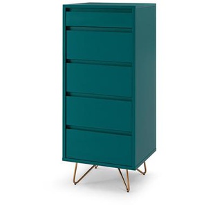 Kommode hoch, mit 4 Schubladen und 1 Fach, inkl. Spiegel, Kommode aus MDF, Beine aus Metall mit Messinglegierung - Sideboard, Anrichte