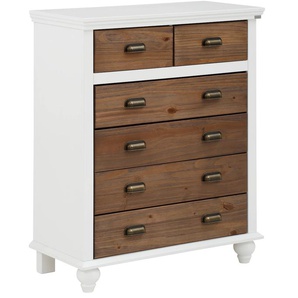 Kommode HOME AFFAIRE Borey Sideboards Gr. B/H/T: 80 cm x 100 cm x 38 cm, 6, braun (weiß, braun) Kommode 2 kleine und 4 große Schubkästen, Massivholz, Höhe 100cm, Breite 80cm