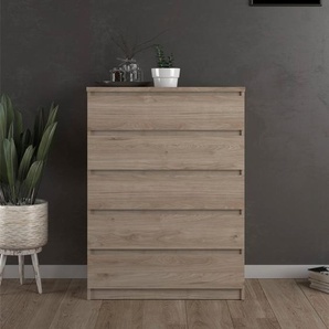 Kommode HOME AFFAIRE Naia Sideboards Gr. B/H/T: 77 cm x 111,3 cm x 50 cm, 5, braun (jackson hickory) Kommode abgerundete Schubladenkanten auf Metallgleiter, Breite 77 cm