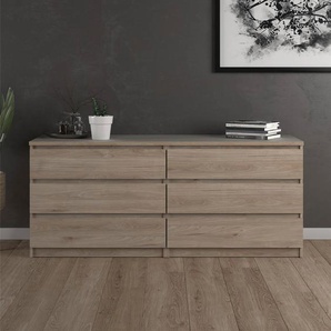 Kommode HOME AFFAIRE Naia Sideboards Gr. B/H/T: 153,8 cm x 70,1 cm x 50 cm, 6, braun (jackson hickory) Kommode Hochglanz-Optik, mit abgerundeten Schubladenkanten auf Metallgleiter
