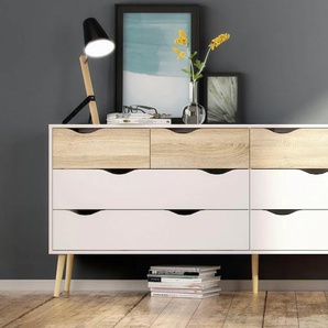 Kommode HOME AFFAIRE Oslo Sideboards Gr. B/H/T: 195,7 cm x 81,7 cm x 39,1 cm, 8, weiß (weiß, eichefarben) Kommode mit vielen Stauraummöglichkeiten, zweifarbige Front, Breite 195,7 cm