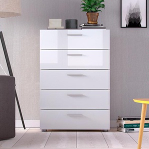 Kommode HOME AFFAIRE Pepe Sideboards Gr. B/H/T: 70 cm x 102,00 cm x 40,3 cm, 5, weiß (eiche struktur, hochglanz) Schubladenkommode Schubladenkommoden Kunststoff Griffleisten, in verschiedenen Farbvarianten, Höhe 102 cm