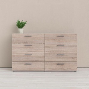 Kommode HOME AFFAIRE Sideboards Gr. B/H/T: 140 cm x 81,7 cm x 40,3 cm, 8, braun (trüffel) Schubladenkommode Schubladenkommoden mit acht Schubkästen und Kunststoff Griffleisten, Breite 140 cm