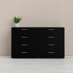 Kommode HOME AFFAIRE Sideboards Gr. B/H/T: 140 cm x 81,7 cm x 40,3 cm, 8, schwarz Schubladenkommode Schubladenkommoden mit acht Schubkästen und Kunststoff Griffleisten, Breite 140 cm