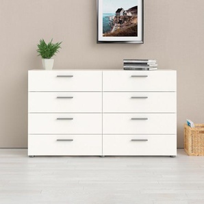 Kommode HOME AFFAIRE Sideboards Gr. B/H/T: 140 cm x 81,7 cm x 40,3 cm, 8, weiß (weiß mit holzmaserung) Schubladenkommode Schubladenkommoden acht Schubkästen und Kunststoff Griffleisten, Breite 140 cm