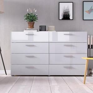 Kommode HOME AFFAIRE Sideboards Gr. B/H/T: 140 cm x 81,7 cm x 40,3 cm, 8, weiß (eiche struktur, hochglanz) Schubladenkommode Schubladenkommoden mit acht Schubkästen und Kunststoff Griffleisten, Breite 140 cm